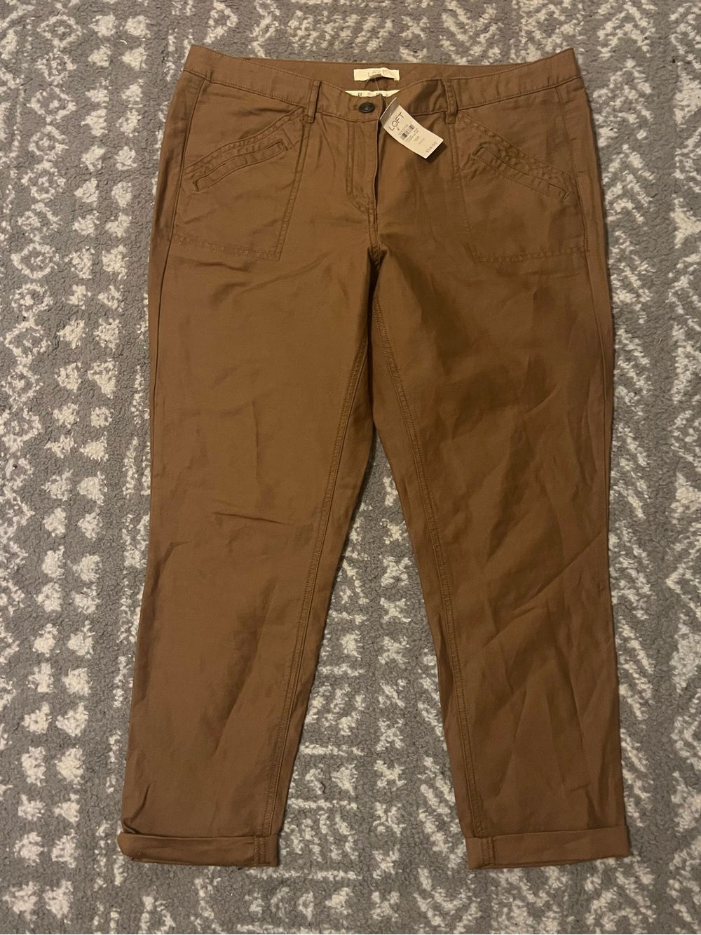 LOFT Brown Ankle Crop linen/cotton pants size 10P (A218)